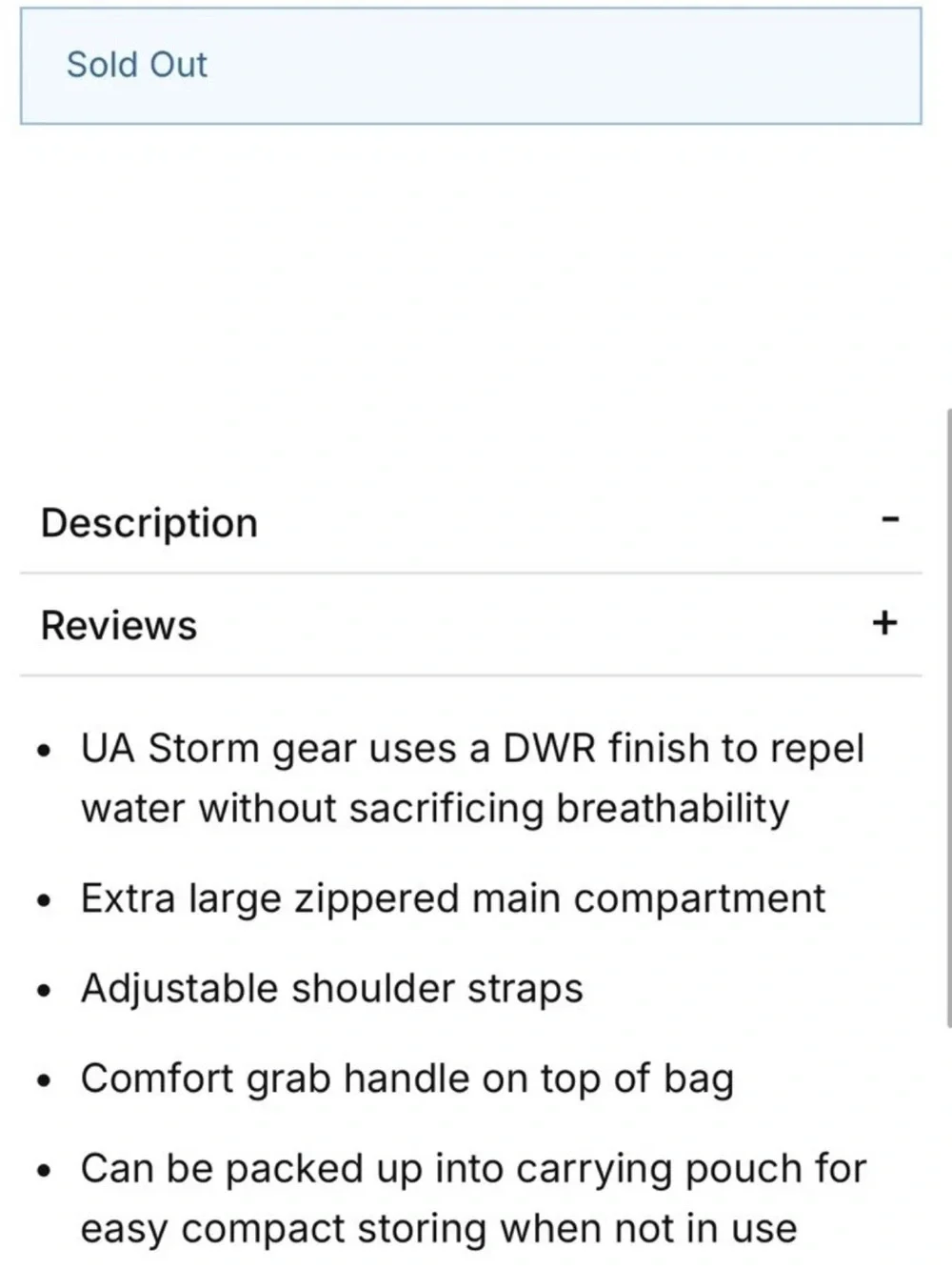 Under Armour Adaptable Packable Backpack Lightweight Zip Black Water Repellant